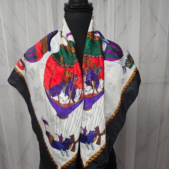 Unbranded White Red Hot Air Balloon Celestial Decorative Square Scarf - Picture 5 of 8